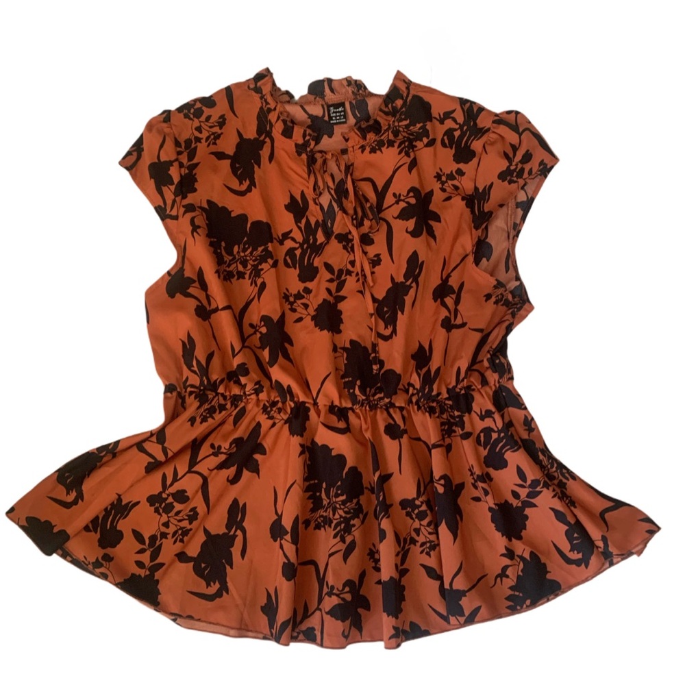 Greathe Floral Print Babydoll Elastic Waist Cap Sleeve Top Blouse Size XL EUC